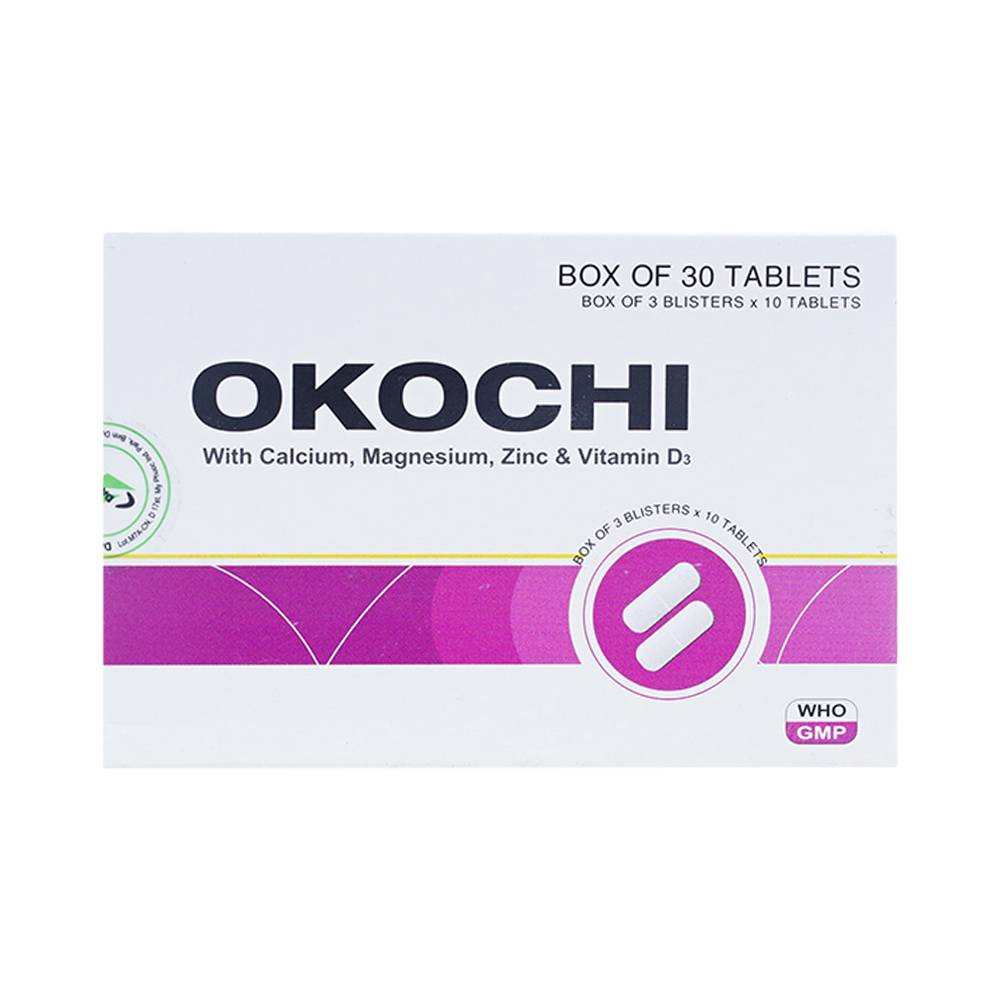 Viên nén Okochi DaViPharm bổ sung canxi, magnesi, kẽm và vitamin D3 (3 vỉ x 10 viên)