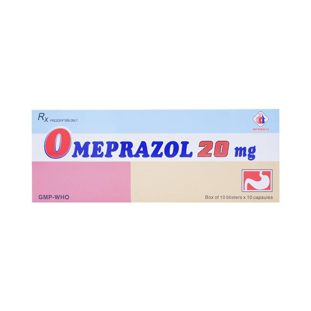 Viên nang cứng Omeprazol 20mg Domesco điều trị trào ngược dạ dày - thực quản (10 vỉ x 10 viên)