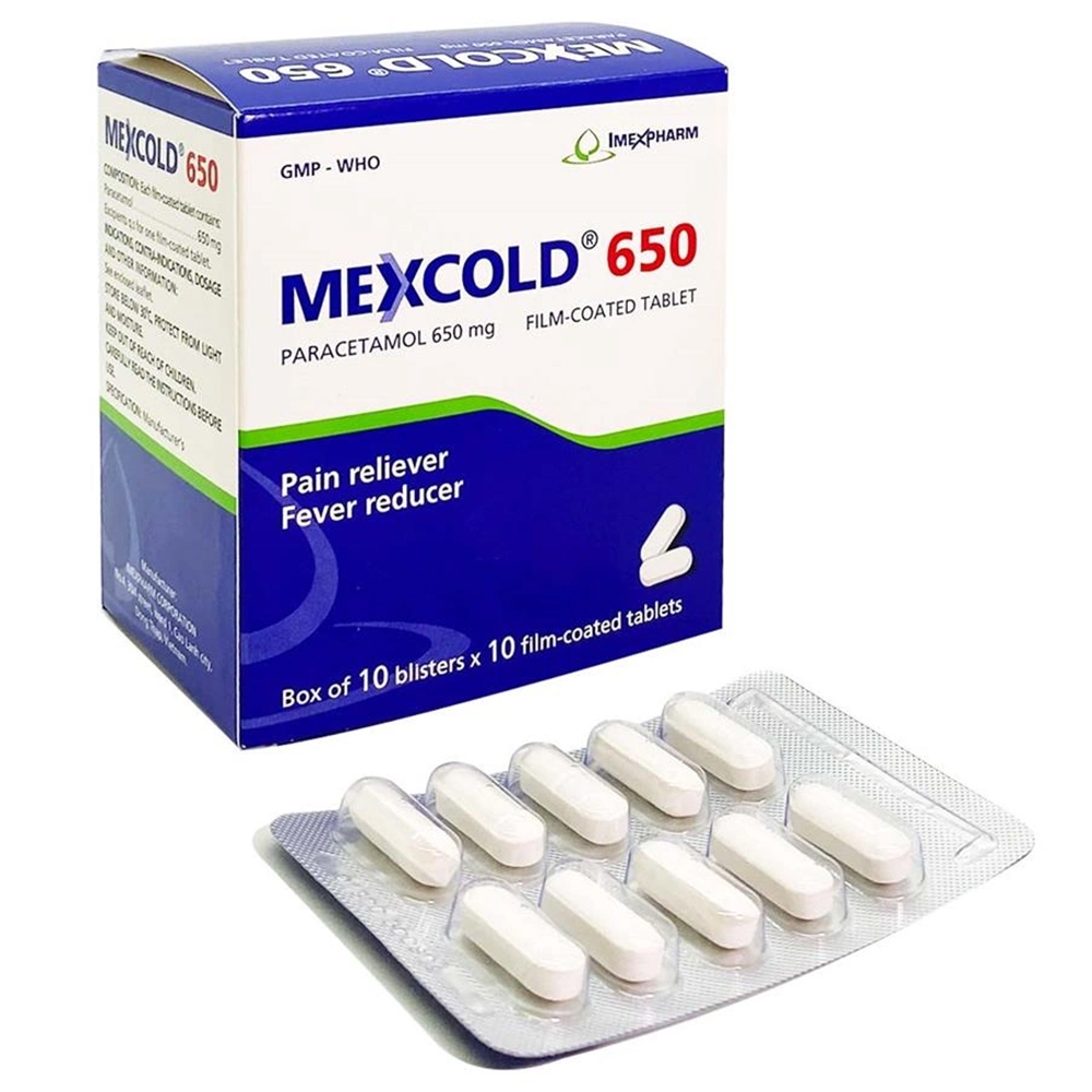 Thuốc Paracetamol 650mg Imexpharm giảm sốt, giảm đau răng, đau nhức xương khớp (10 vỉ x 10 viên)