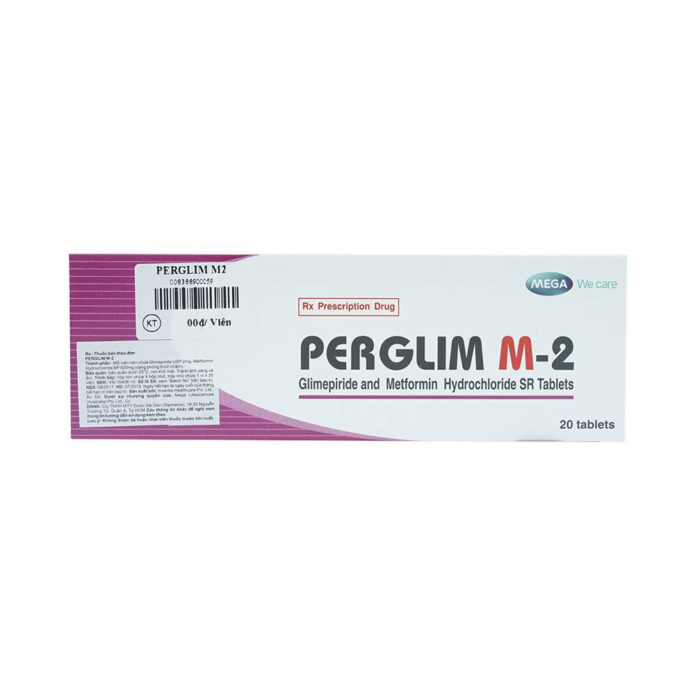 Viên nén Perglim M-2 Mega We Care điều trị bệnh đái tháo đường tuýp 2 (1 vỉ x 20 viên)