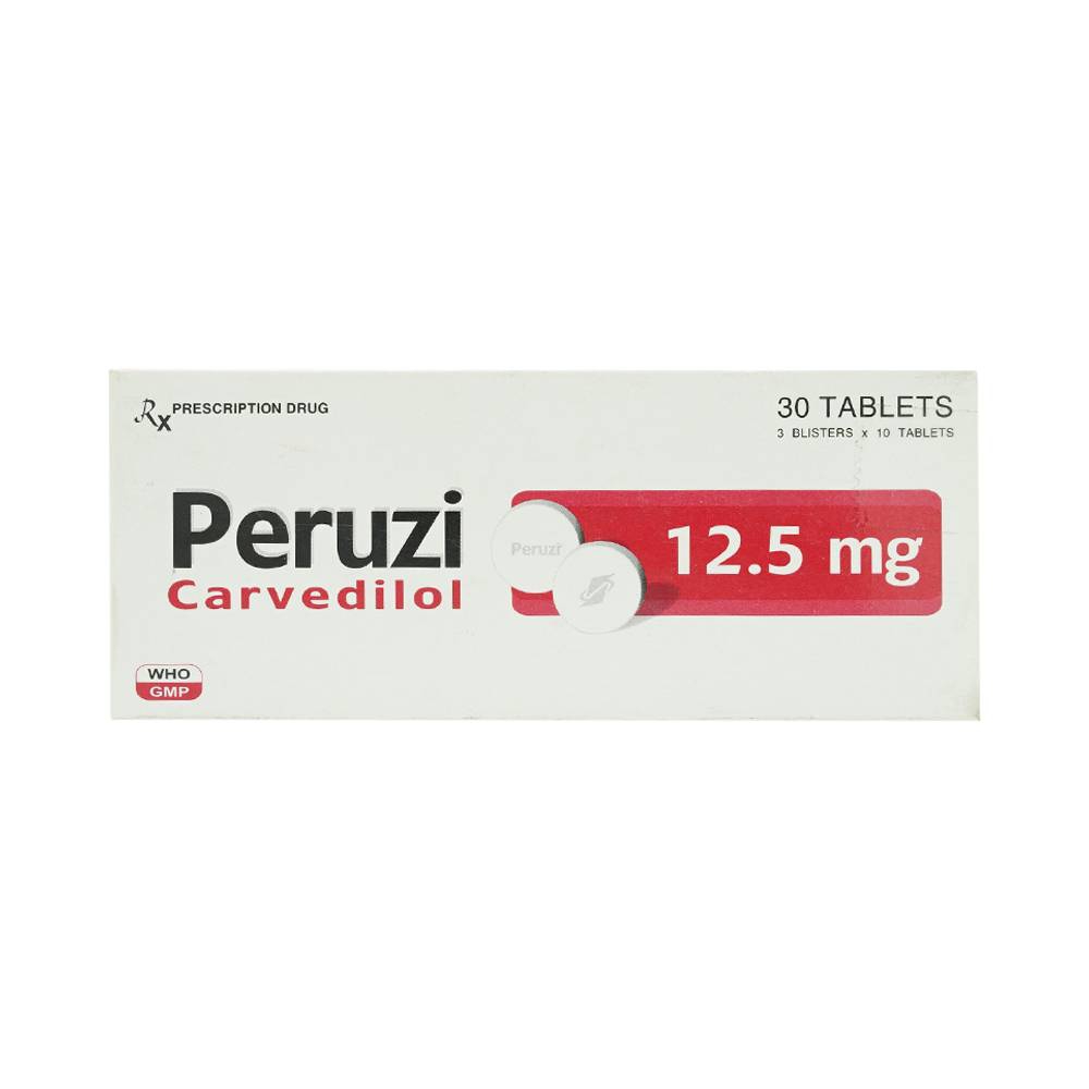 Viên nén Peruzi 12.5mg DaViPharm điều trị tăng huyết áp, đau thắt ngực (3 vỉ x 10 viên)