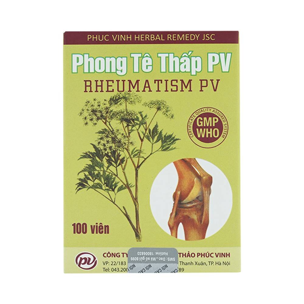 Thuốc Phong Tê Thấp PV điều trị phong thấp, thắt lưng, đầu gối đau nhức (100 viên)