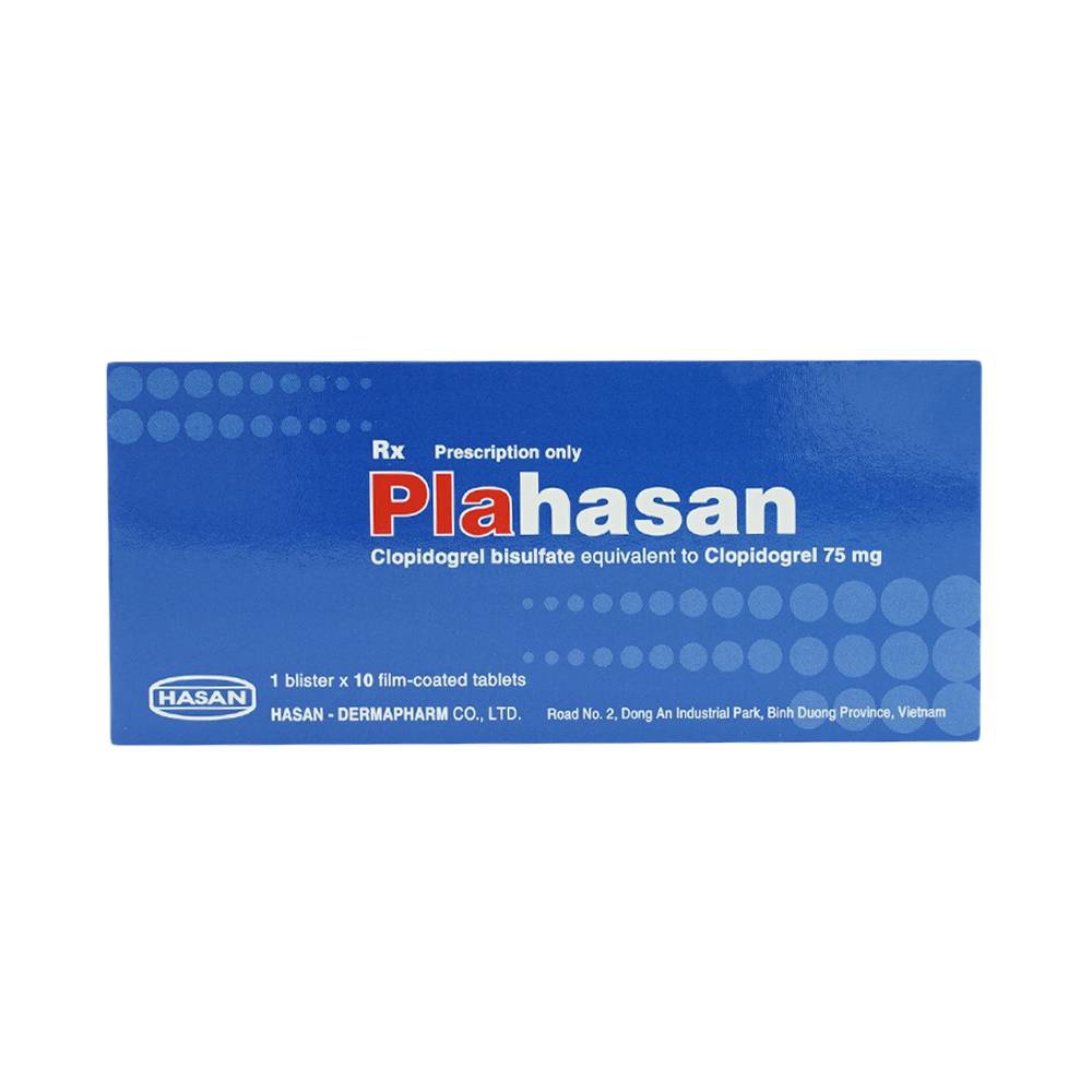 Viên nén Plahasan 75mg Hasan điều trị huyết khối tắc mạch, nhồi máu cơ tim (1 vỉ x 10 viên)