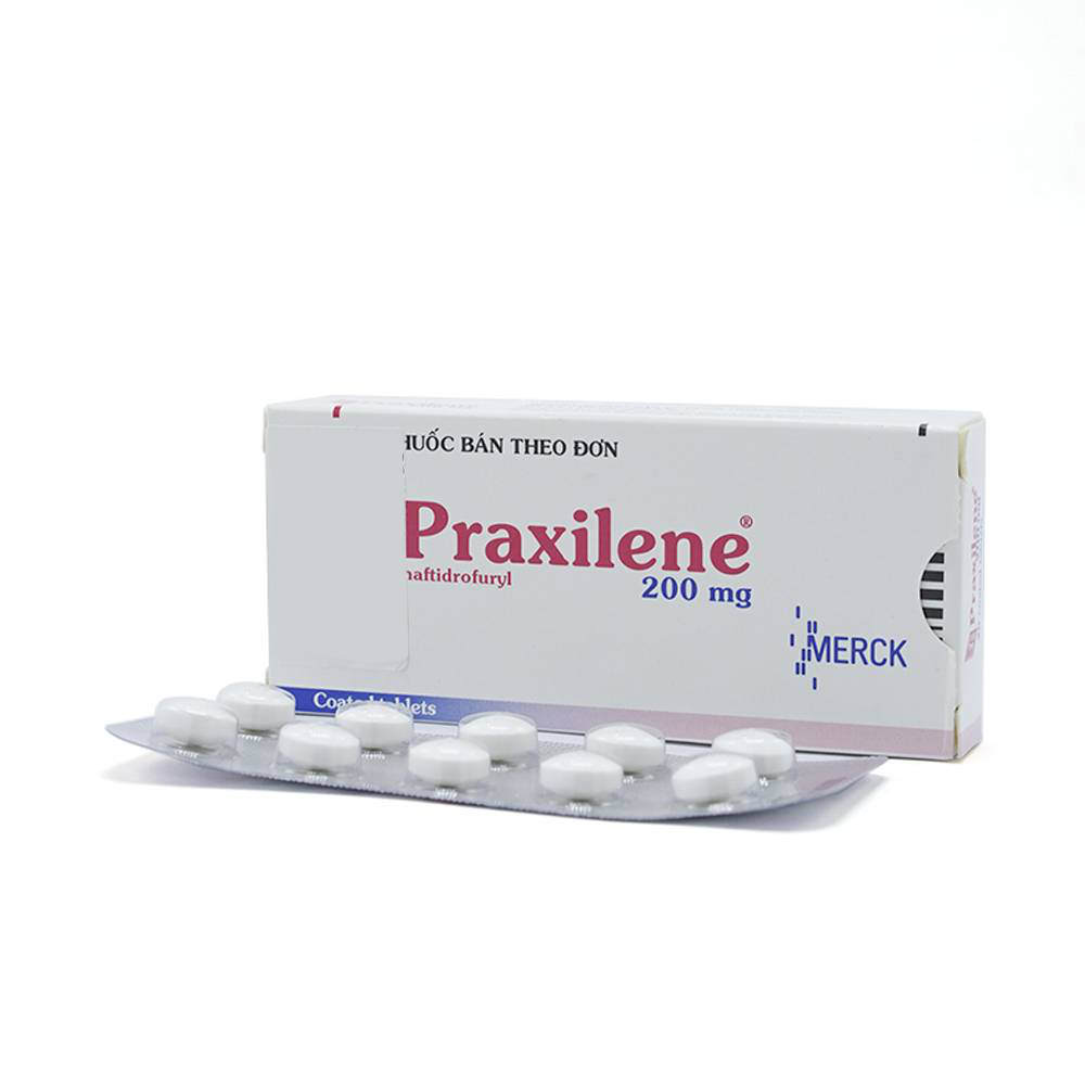 Viên nén Praxilene 200mg Merck điều trị viêm động mạch tắc nghẽn mãn tính (2 vỉ x 10 viên)