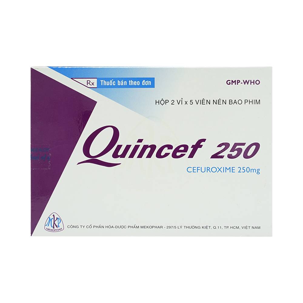 Thuốc Quincef 250 Mekophar điều trị viêm tai giữa, viêm xoang (2 vỉ x 5 viên)