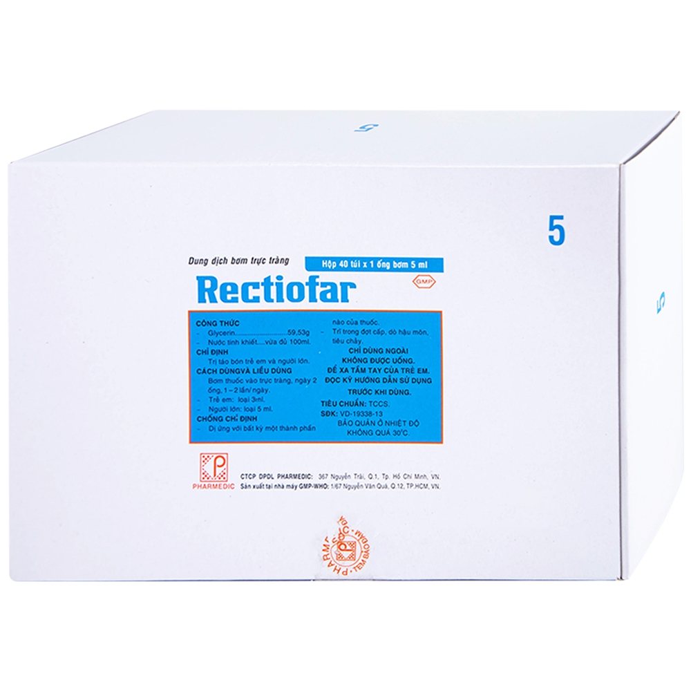 Dung dịch Rectiofar Pharmedic điều trị táo bón (40 túi x 1 ống bơm 5ml)