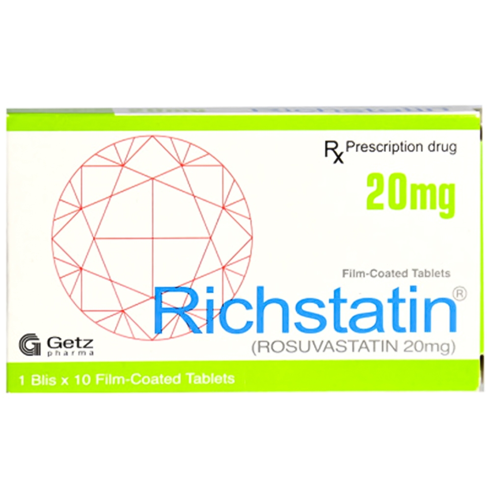 Thuốc Richstatin 20mg Getz hạ lipid máu (1 vỉ x 10 viên)