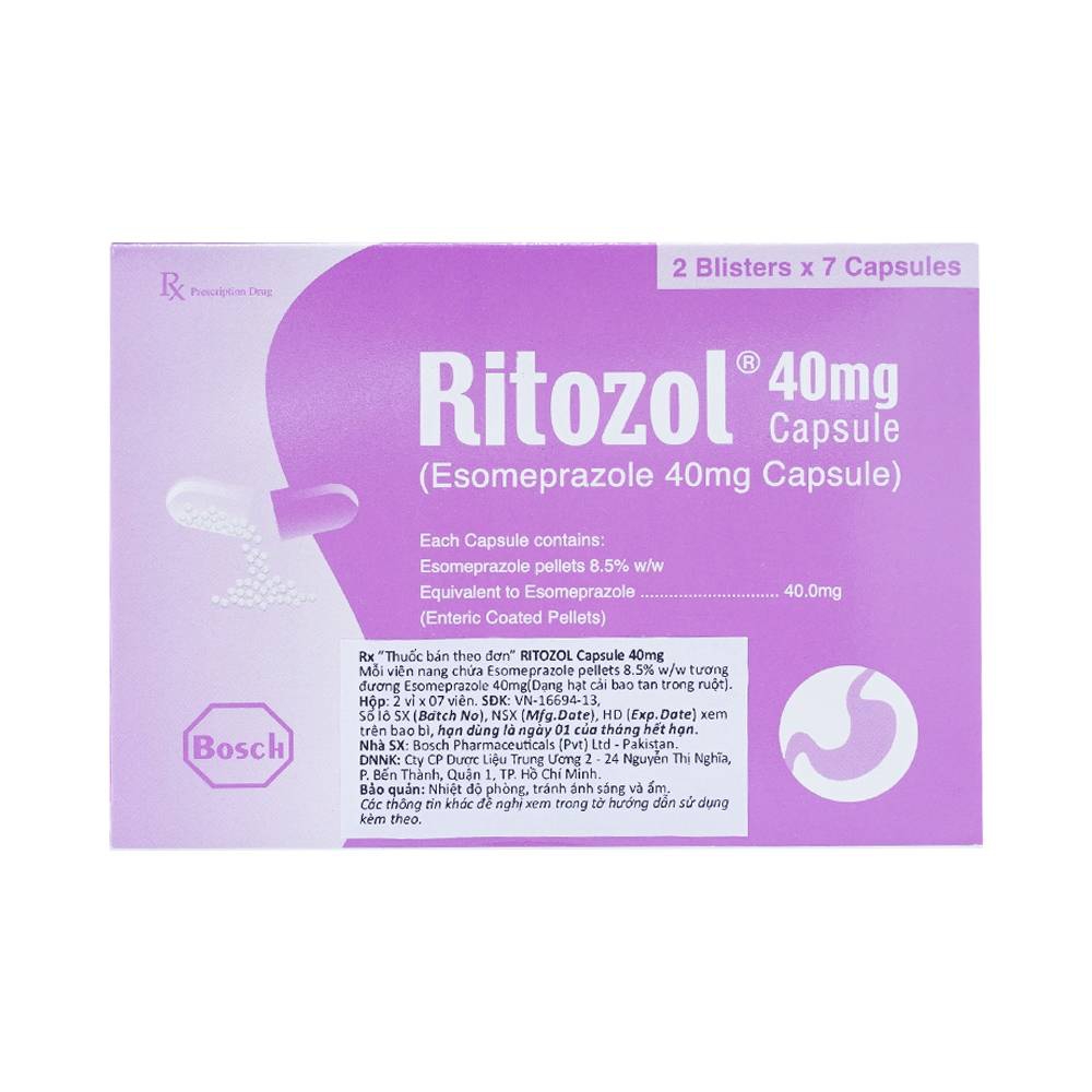 Thuốc Ritozol 40mg Bosch điều trị trào ngược dạ dày thực quản (2 vỉ x 7 viên)