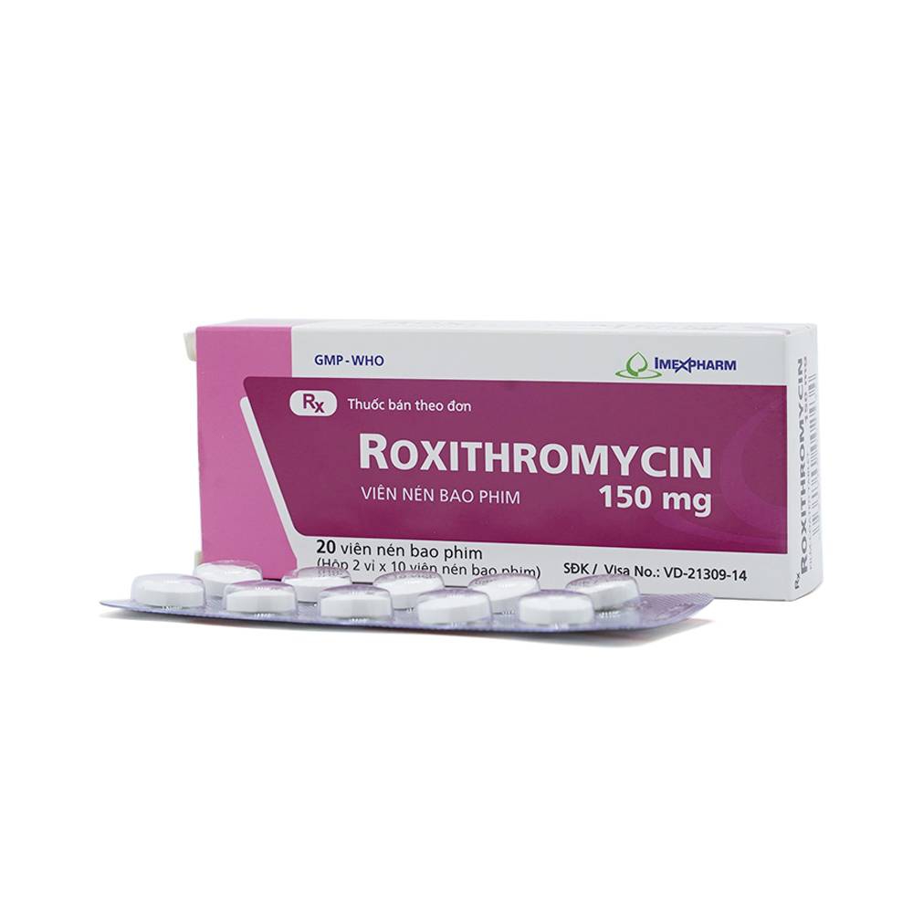 Thuốc Roxithromycin 150mg Imexpharm điều trị các loại nhiễm khuẩn, bệnh bạch hầu, ho gà (2 vỉ x 10 viên)