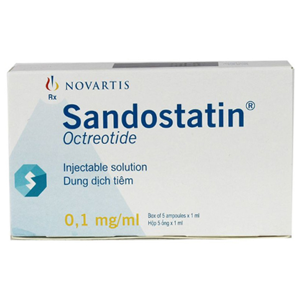 Dung dịch tiêm Sandostatin 0.1mg/ml Novartis giảm triệu chứng do khối u chức năng thuộc hệ nội tiết dạ dày - ruột - tụy (5 ống x 1ml)