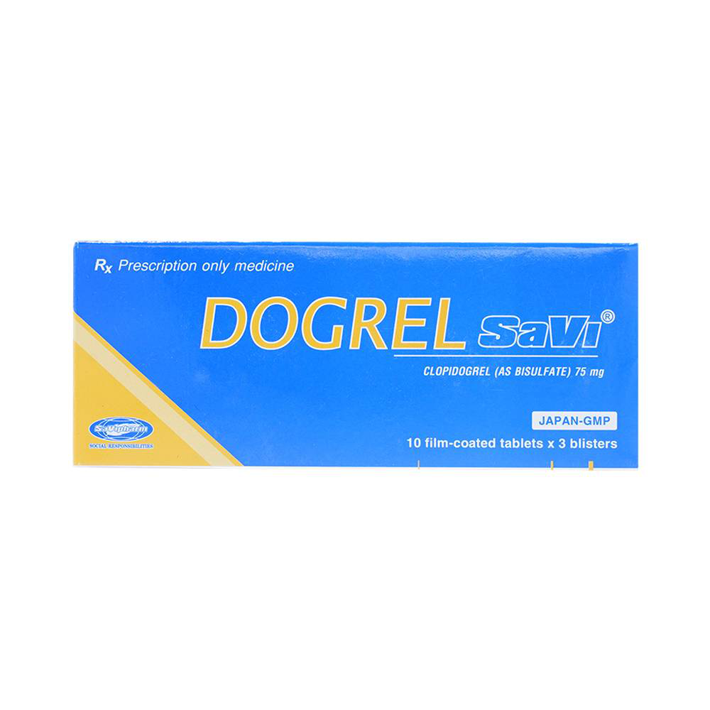 Thuốc Dogrel SaVi giảm nguy cơ tai biến tim mạch (3 vỉ x 10 viên) 