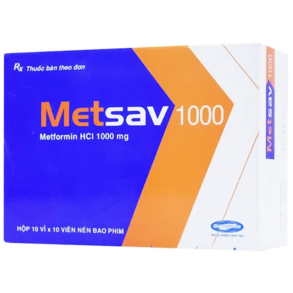 Viên nén Metsav 1000 Savi điều trị đái tháo đường tuýp 2 (10 vỉ x 10 viên)