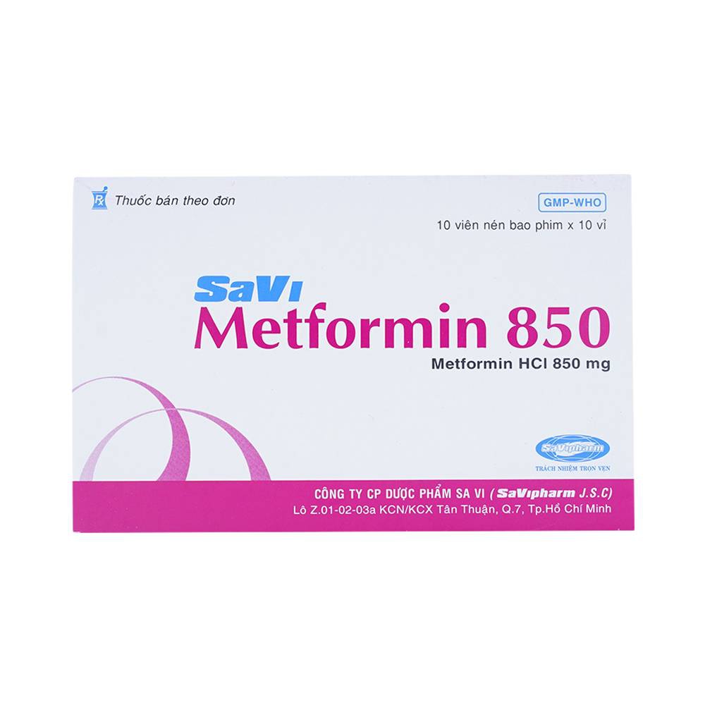  Viên nén Metformin 850mg Savi điều trị đái tháo đường tuýp 2 (10 vỉ x 10 viên)