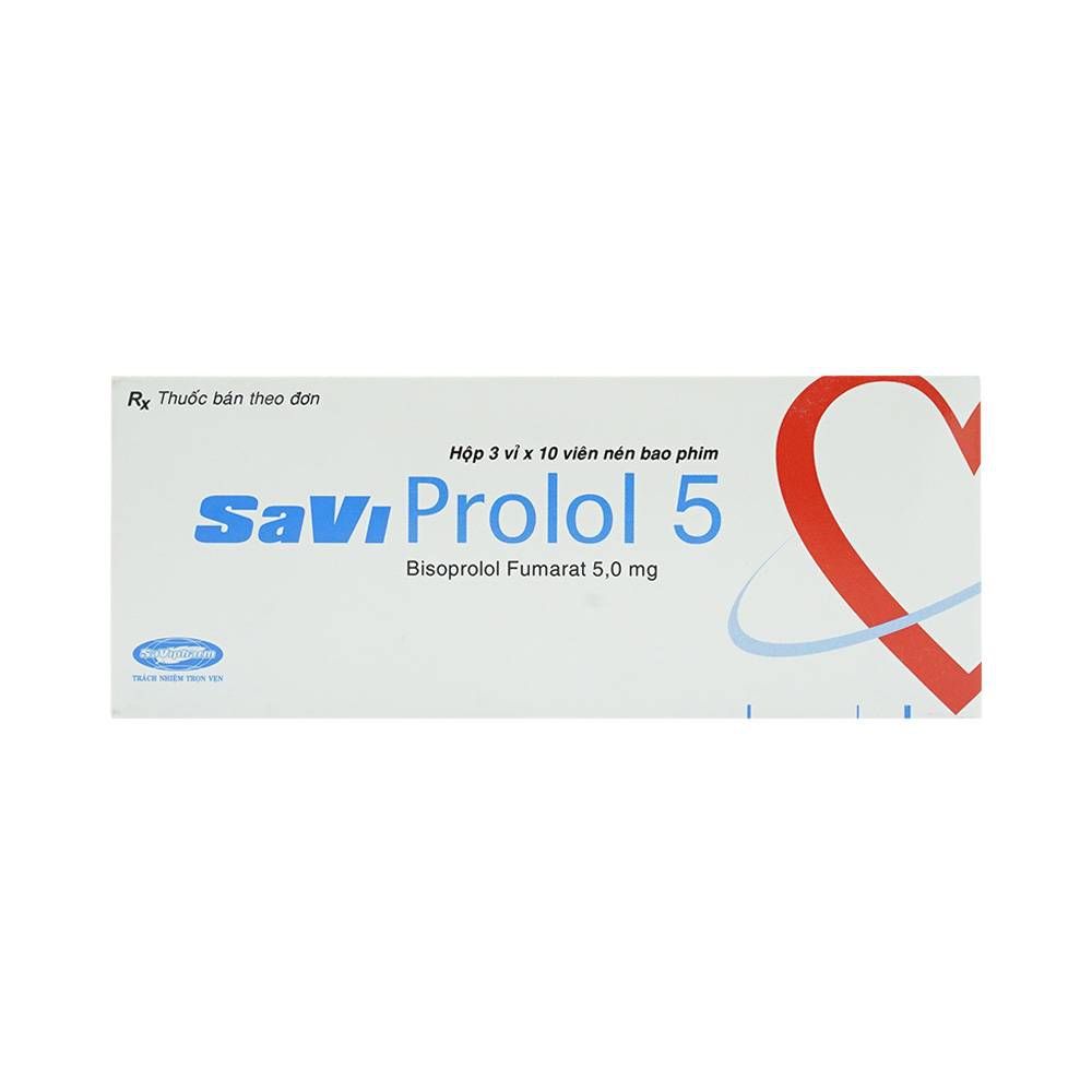 Thuốc SaViProlol 5 điều trị tăng huyết áp, đau thắt ngực (3 vỉ x 10 viên) 