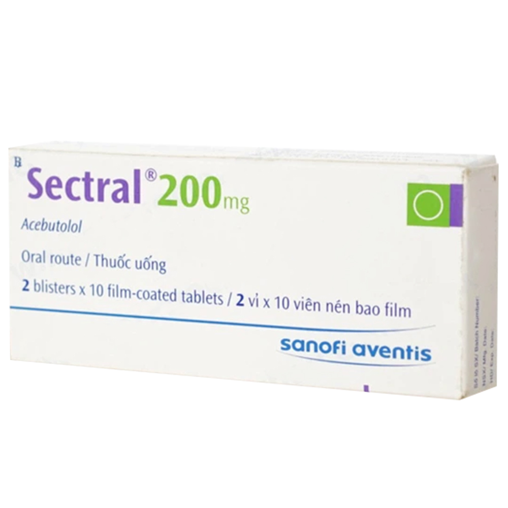 Thuốc Sectral 200mg Sanofi điều trị tăng huyết áp, đau thắt ngực (2 vỉ x 10 viên)