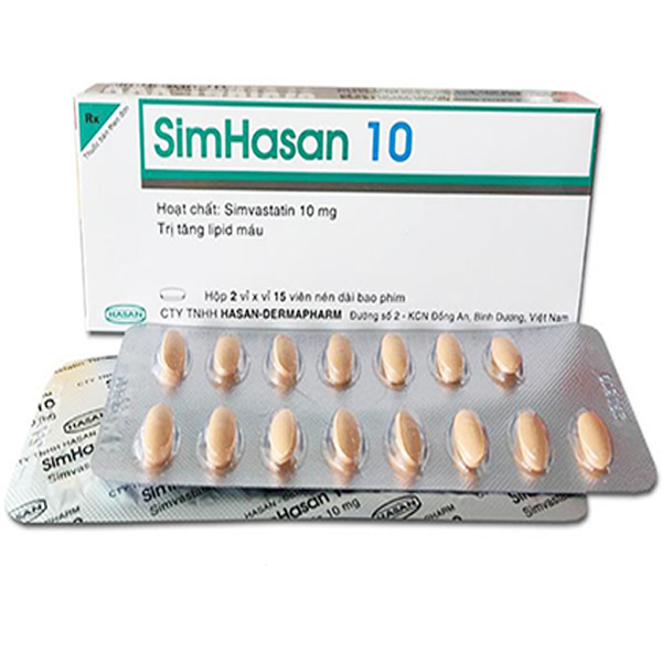 Thuốc SimHasan 10 điều trị tăng cholesterol huyết, phòng ngừa bệnh tim mạch (2 vỉ x 15 viên)