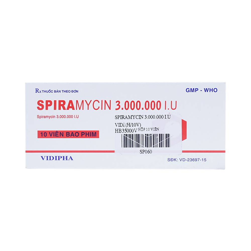 Thuốc Spiramycin 3.000.000 I.U Vidipha điều trị nhiễm khuẩn đường hô hấp (10 viên)