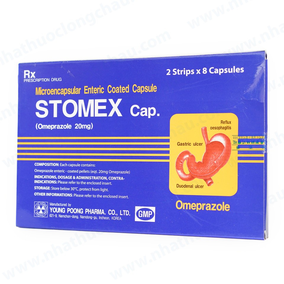 Thuốc Stomex Cap Young Poong điều trị viêm loét dạ dày - tá tràng (2 vỉ x 8 viên)