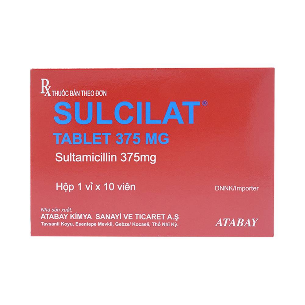 Thuốc Sulcilat Tablet 375mg Atabay điều trị các bệnh nhiễm khuẩn hô hấp (1 vỉ x 10 viên)