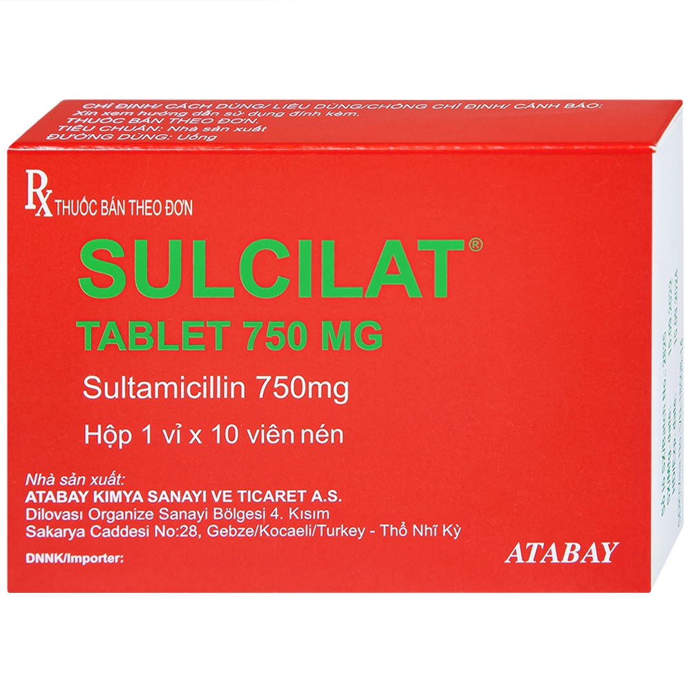 Thuốc Sulcilat 750mg Atabay điều trị các bệnh nhiễm khuẩn (1 vỉ x 10 viên)