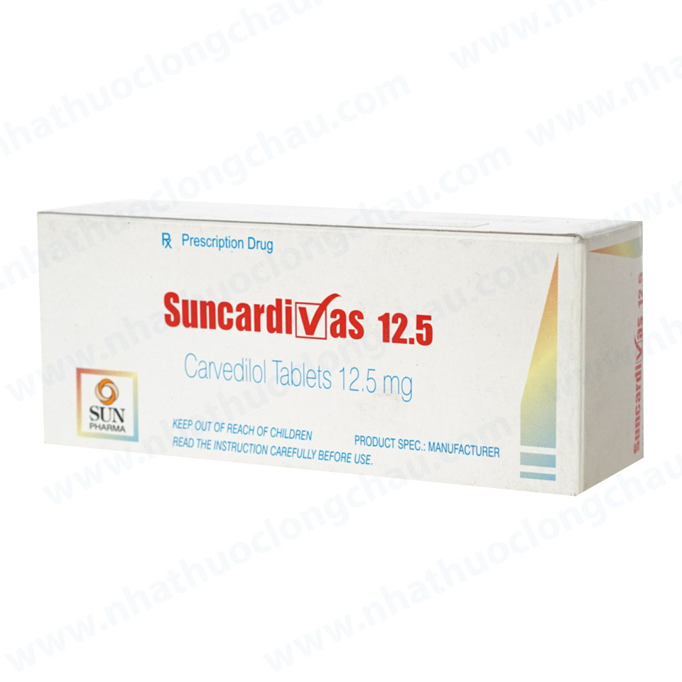 Thuốc Suncardivas 12.5 Sun Pharma điều trị các bệnh lý suy tim sung huyết và tăng huyết áp (10 vỉ x 10 viên) 