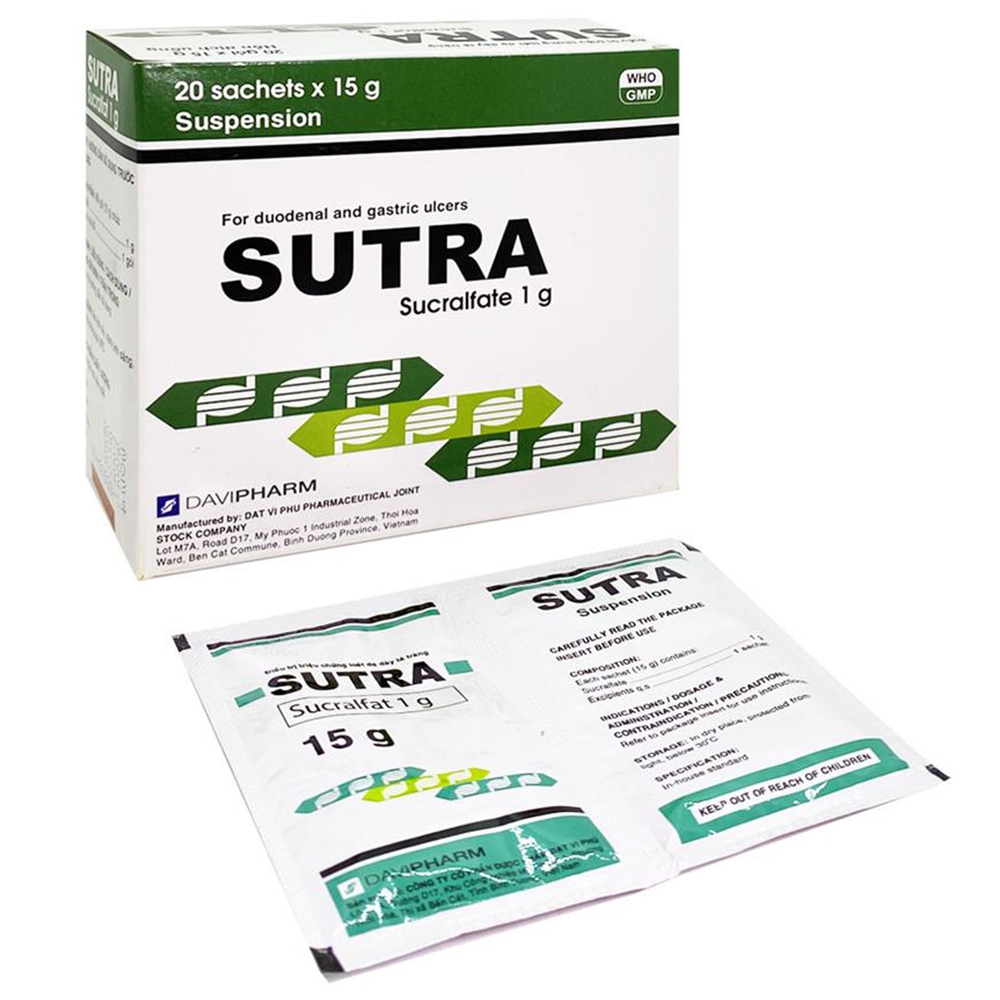 Hỗn dịch uống Sutra điều trị loét dạ dày, tá tràng (20 gói x 15g)