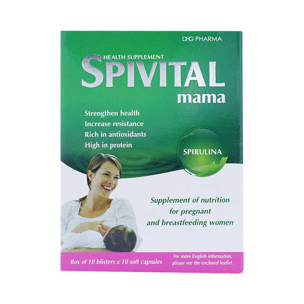 Viên tảo Spivital mama DHG cung cấp đạm thực vật, vitamin, khoáng chất (10 vỉ x 10 viên) 