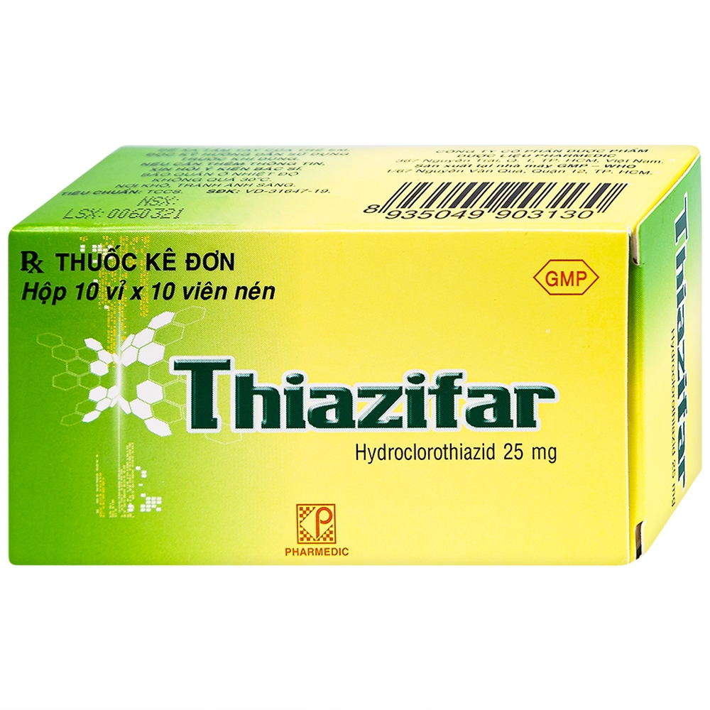 Thuốc Thiazifar Pharmedic điều trị suy tim, tăng huyết áp (10 vỉ x 10 viên) 