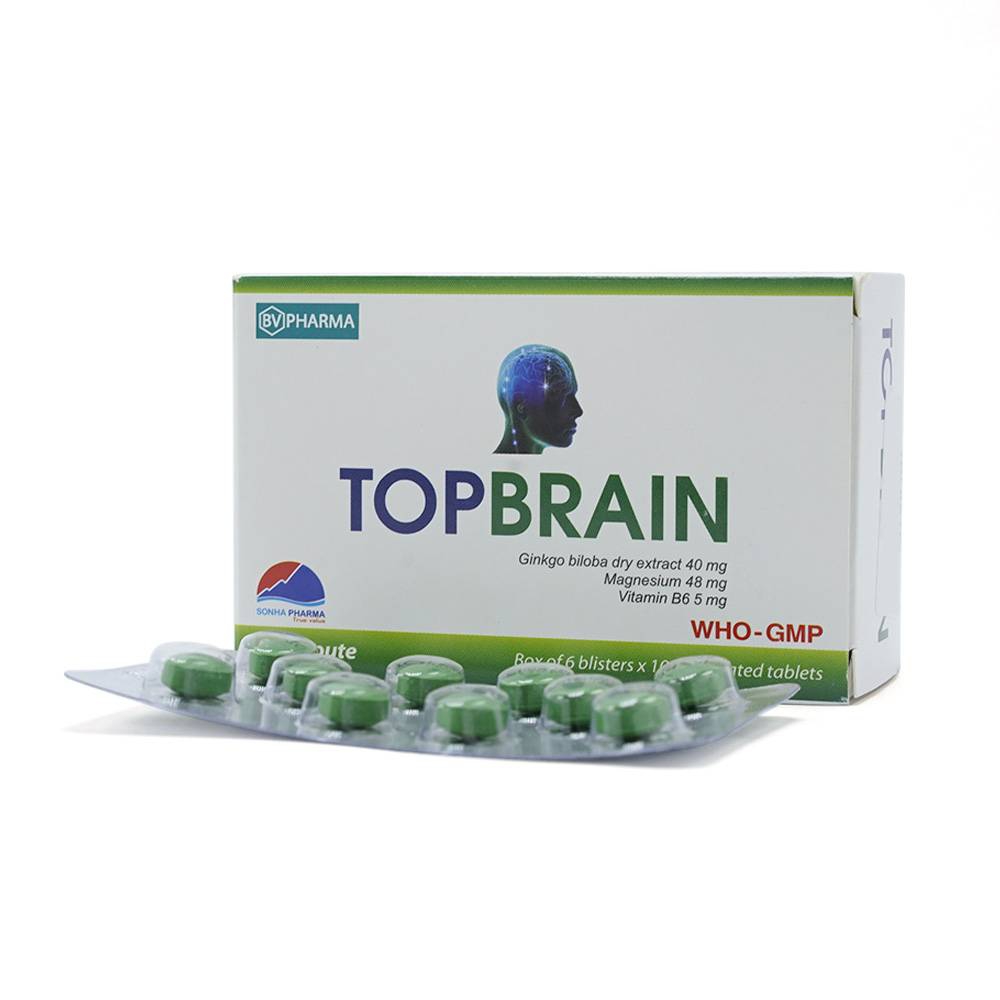 Thuốc Topbrain BV Pharma điều trị tăng tuần hoàn não, tăng cường trí nhớ (6 vỉ x 10 viên)