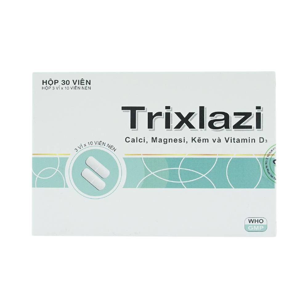 Thuốc Trixlazi DaviPharm bổ sung canxi, magnesi, kẽm và Vitamin D3 (3 vỉ x 10 viên)