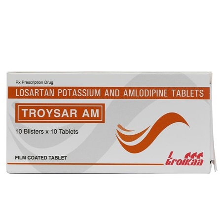 Thuốc Troysar AM Troikaa điều trị tăng huyết áp, đau thắt ngực (10 vỉ x 10 viên)