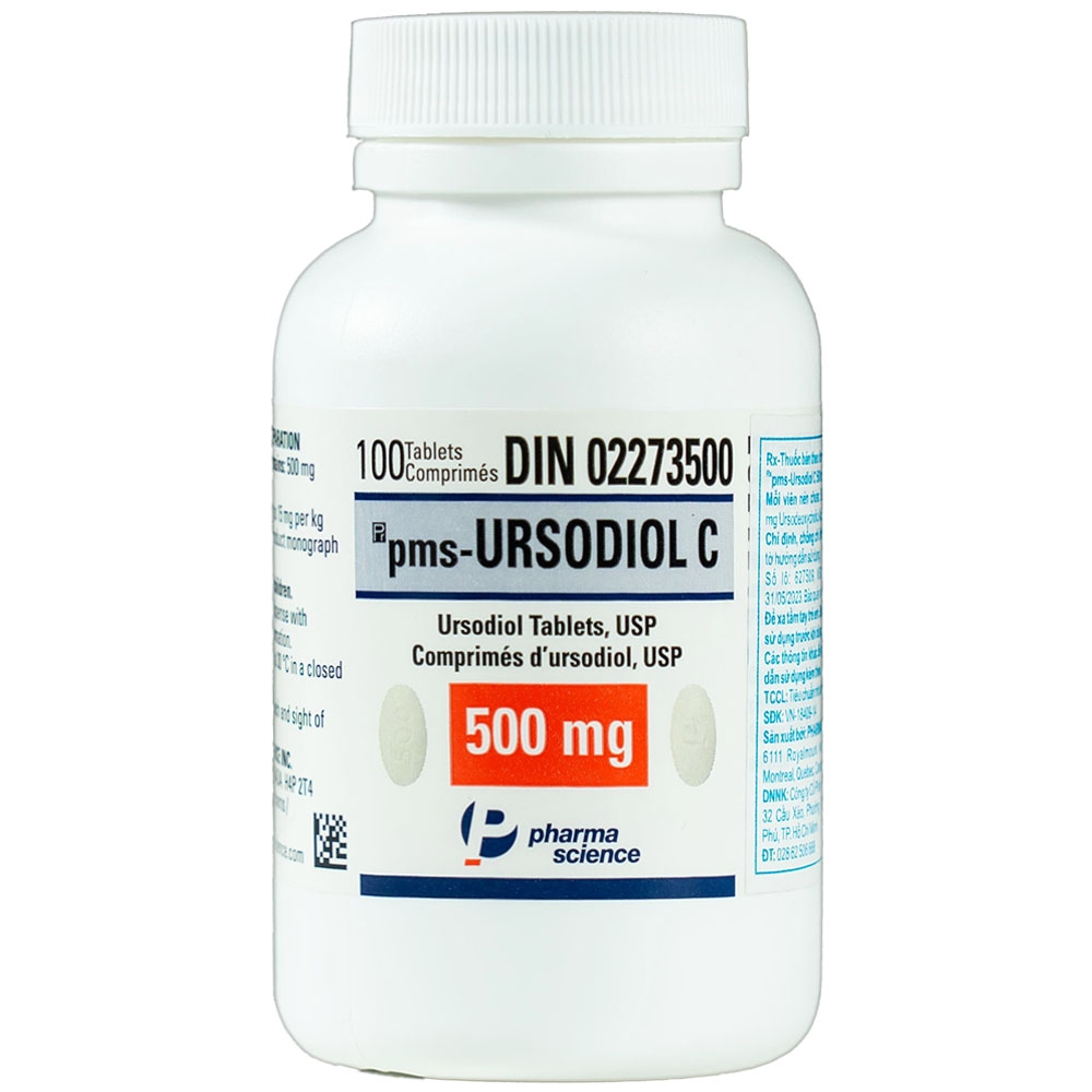 Thuốc Ursodiol C 500mg PharmaScience điều trị xơ gan ứ mật, làm tan sỏi mật (100 viên)