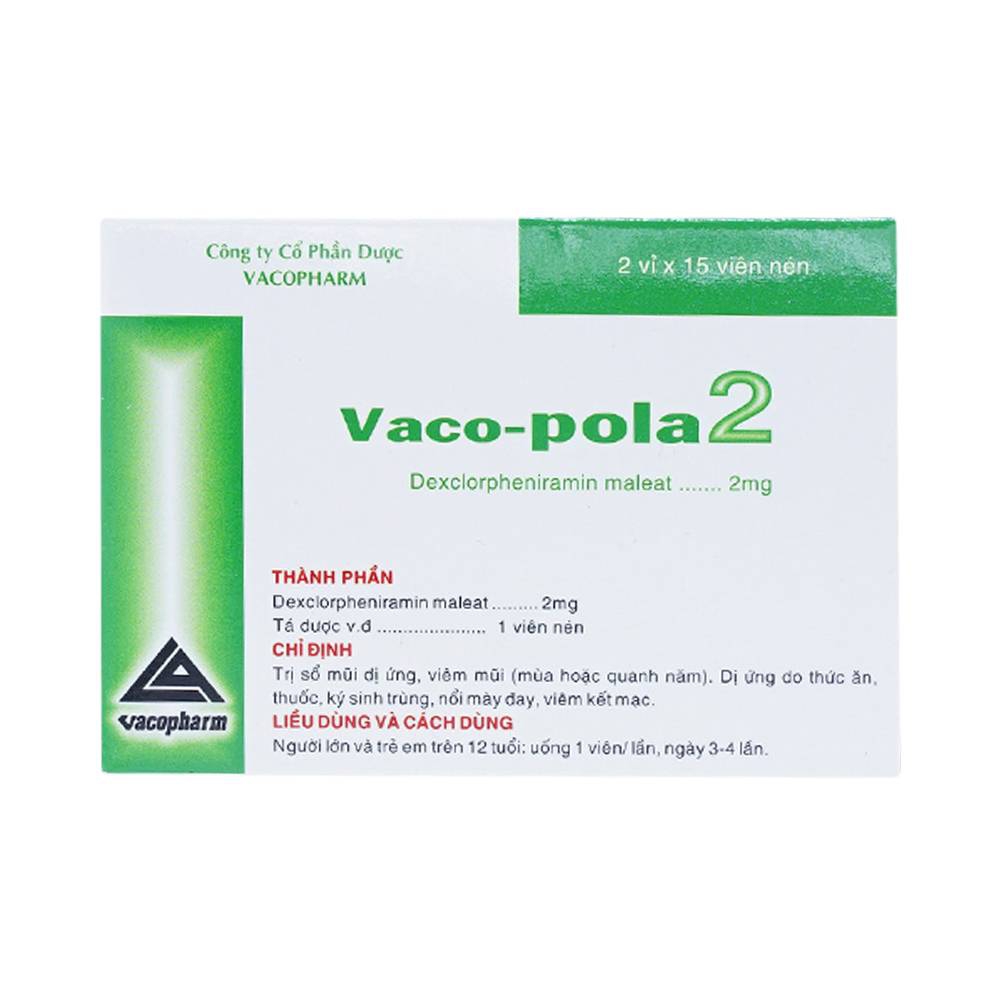 Thuốc Vaco-pola2 Vacopharm điều trị sổ mũi dị ứng, viêm mũi (2 vỉ x 15 viên)