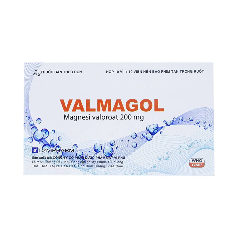 Thuốc Valmagol 200mg Davipharm điều trị các cơn đau toàn thể, cục bộ (10 vỉ x 10 viên)