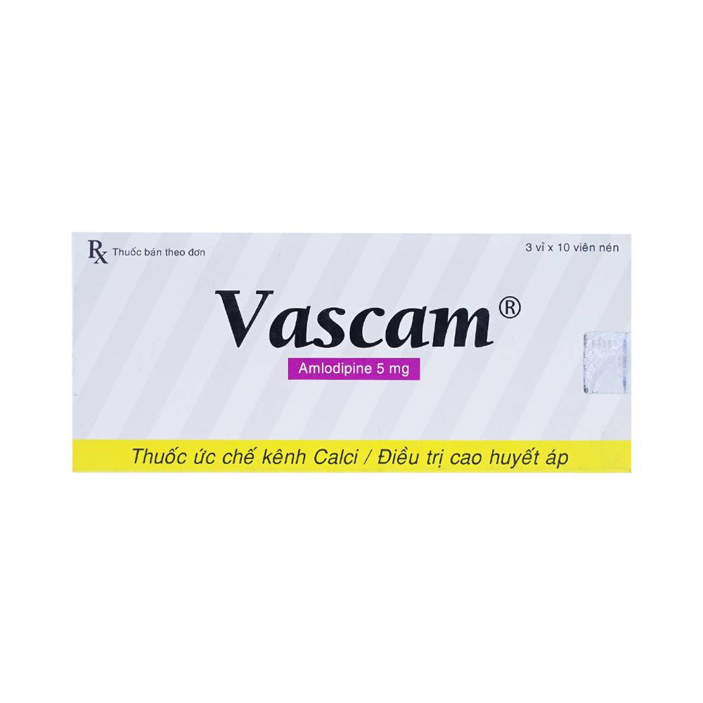 Thuốc Vascam 5mg United điều trị cao huyết áp, đau thắt ngực ổn định mạn tính (3 vỉ x 10 viên)