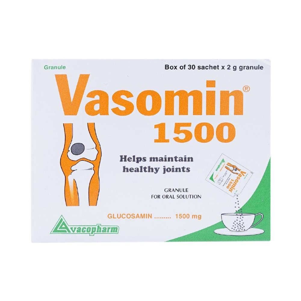 Thuốc Vasomin 1500 Vacopharm giảm triệu chứng của thoái hóa khớp gối nhẹ và trung bình (30 gói x 2g)