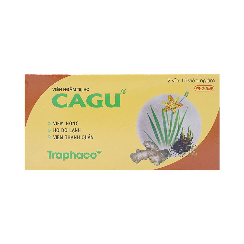 Viên ngậm Cagu Traphaco điều trị viêm họng, ho do lạnh, viêm thanh quản (2 vỉ x 10 viên)