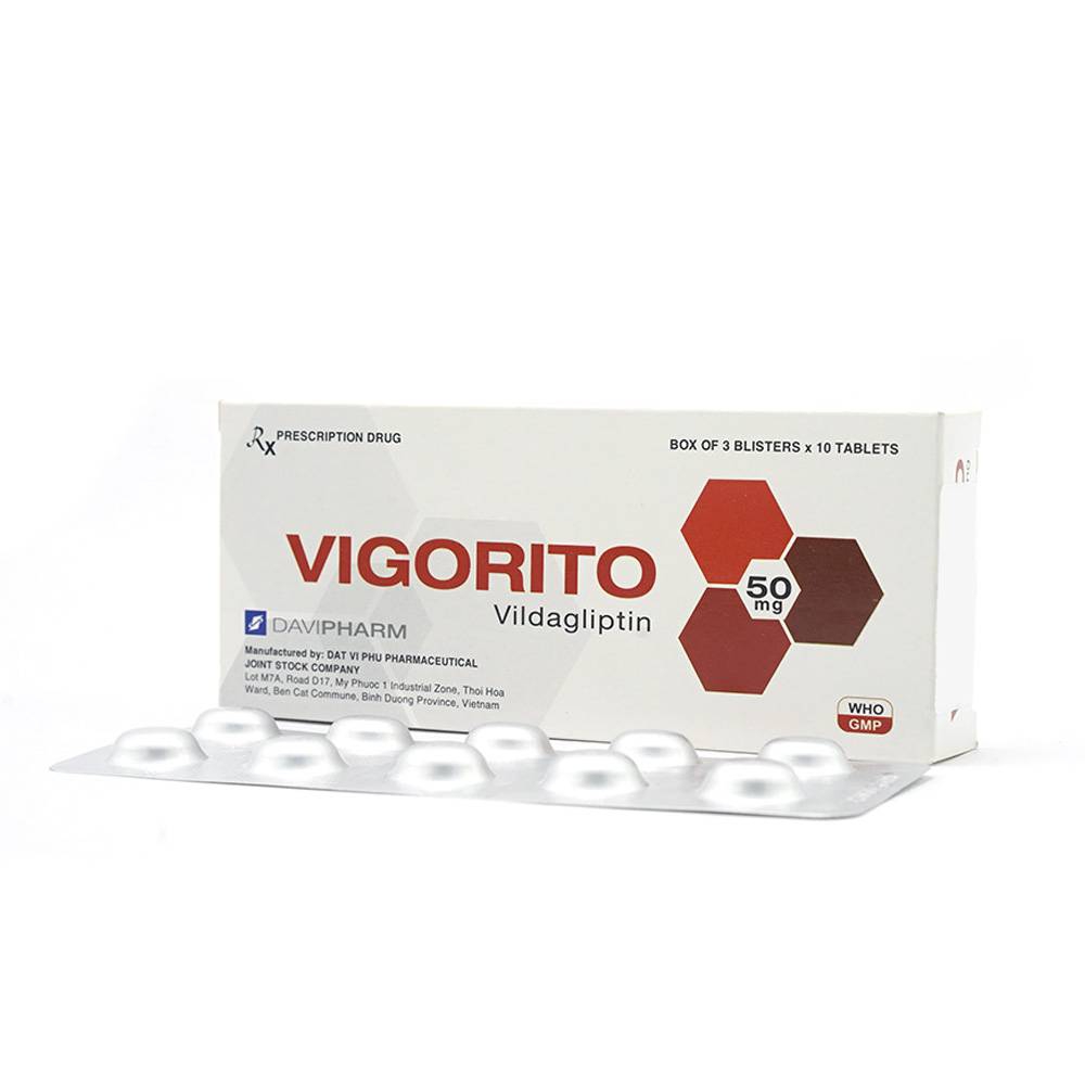 Thuốc Vigorito Davipharm kiểm soát đường huyết ở bệnh đái tháo đường tuýp 2 (3 vỉ x 10 viên) 