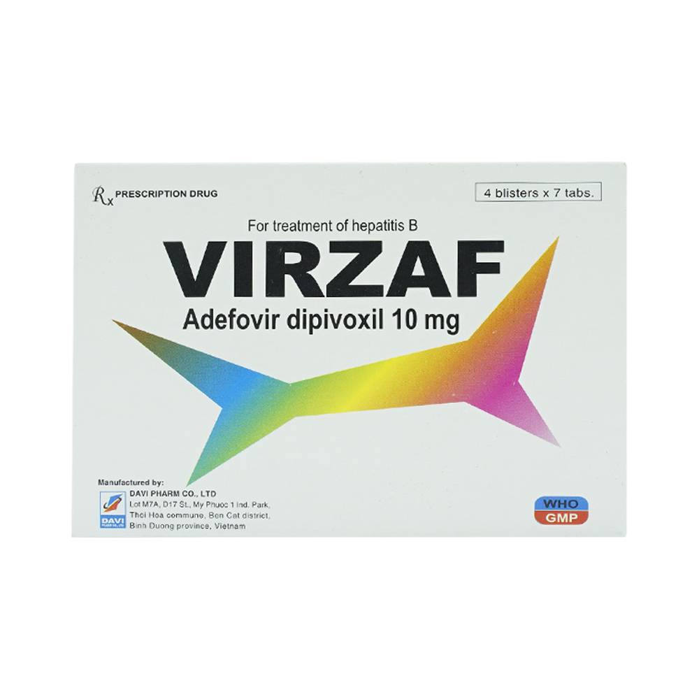 Thuốc Virzaf 10mg Davipharm điều trị viêm gan B mạn tính (4 vỉ x 7 viên)