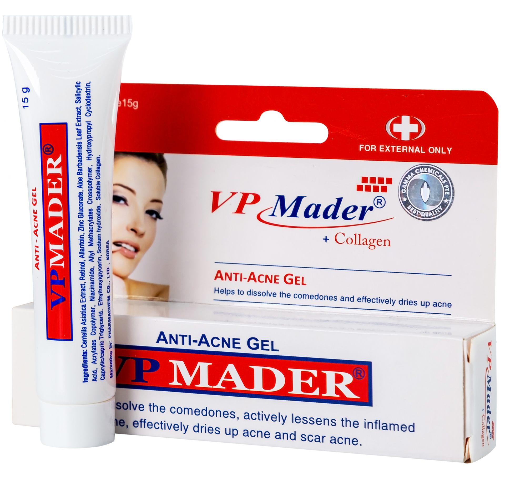 Gel VP Mader 15g Gamma làm khô và hỗ trợ trị các loại mụn bọc, mụn mủ, mụn đầu đen