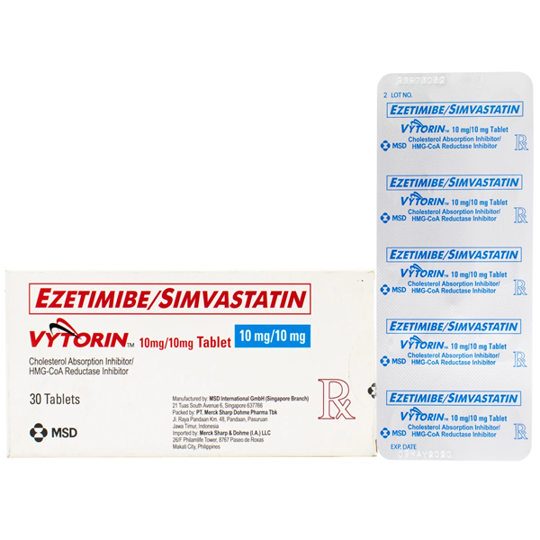 Thuốc Vytorin 10mg/10mg MSD điều trị tăng cholesterol máu (3 vỉ x 10 viên)