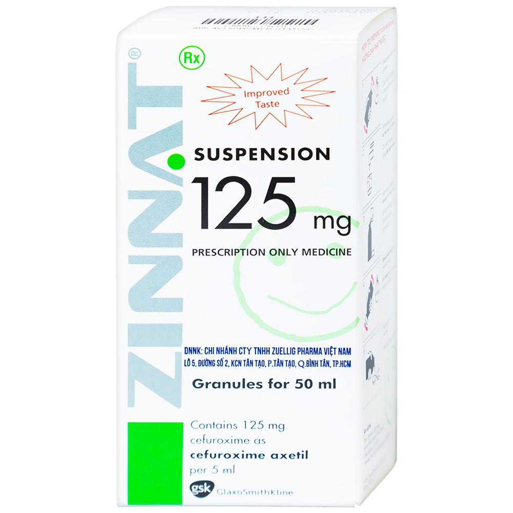 Cốm pha Zinnat Suspension 125mg GSK điều trị các chứng nhiễm khuẩn (50ml) 