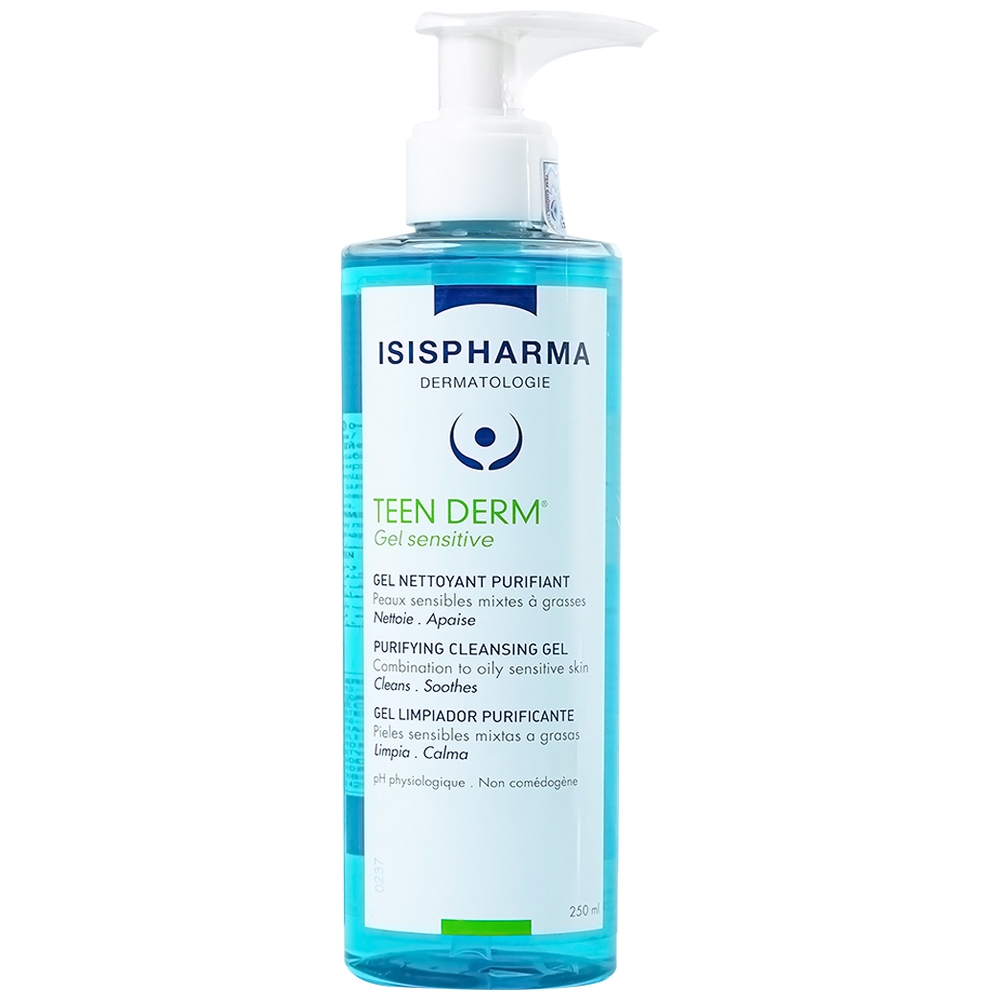 Gel rửa mặt Isis Pharma Teen Derm Gel Sensitive giúp giảm nhờn, ngăn ngừa mụn cho da nhạy cảm (250ml)