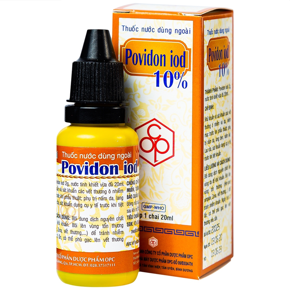 Thuốc nước dùng ngoài Povidon Iod 10% OPC sát khuẩn vết thương ô nhiễm và da (20ml)