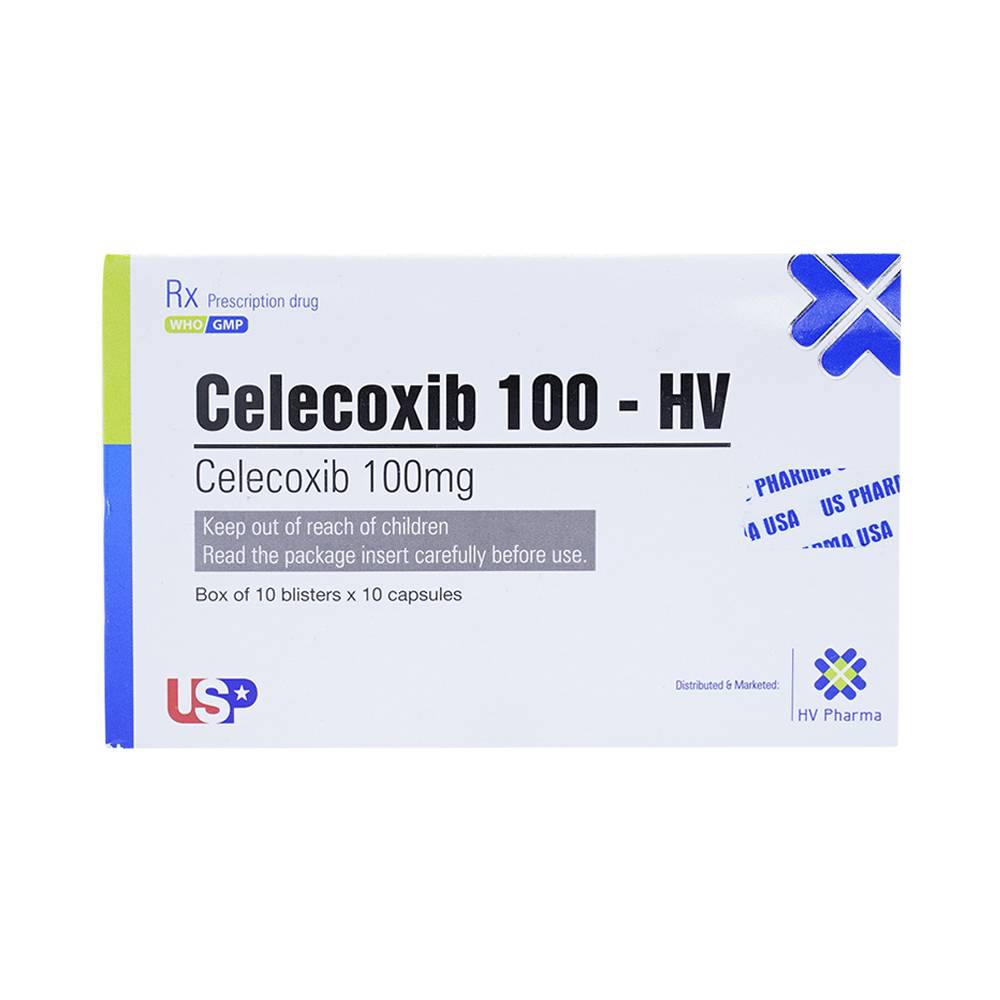 Thuốc Celecoxib 100 - HV USP giảm đau, hạ sốt, kháng viêm (10 vỉ x 10 viên)