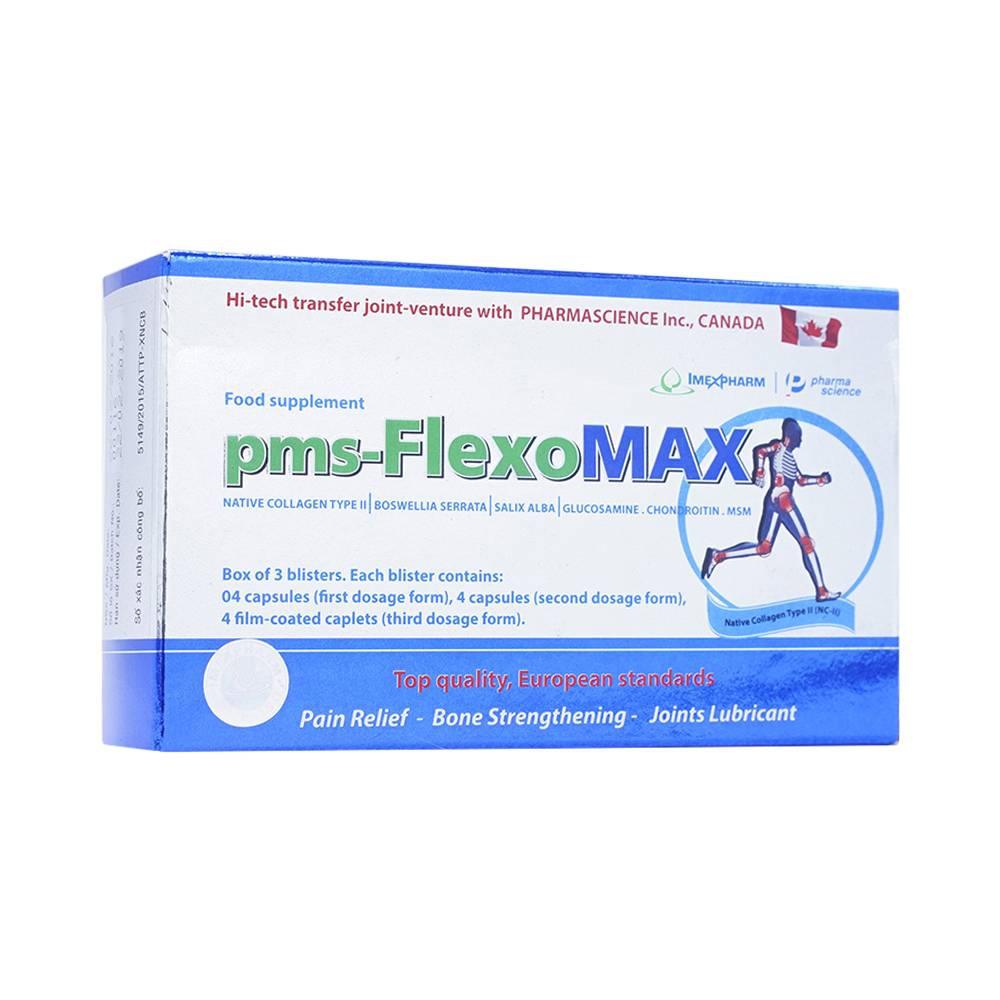 Viên uống pms-FlexoMAX Imexpharm hỗ trợ phòng và điều trị các bệnh xương khớp, thoái hóa khớp (3 vỉ x 12 viên)
