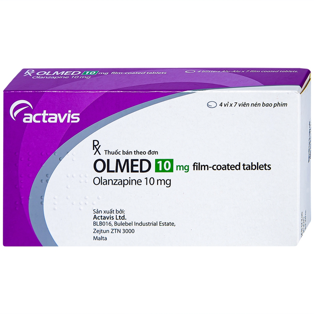 Viên nén Olmed 10mg Actavis điều trị chống loạn thần (4 vỉ x 7 viên)