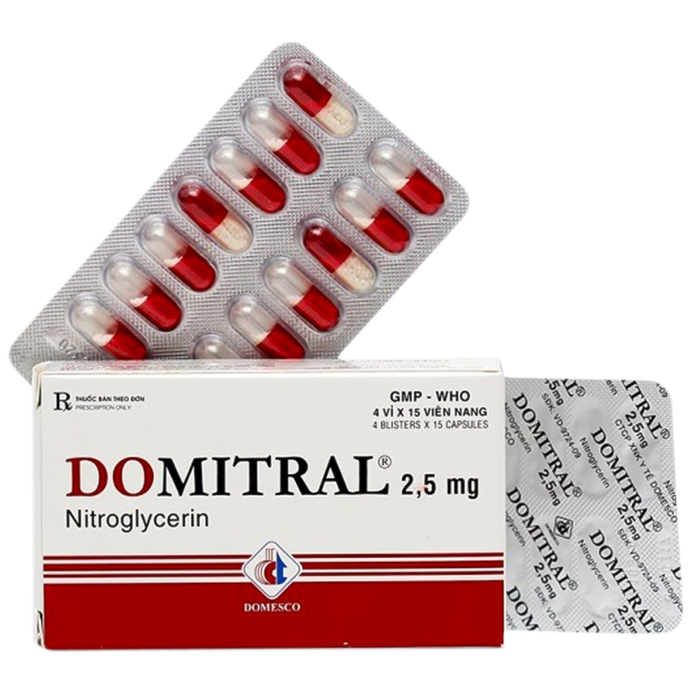 Thuốc Domitral 2.5mg Domesco phòng và điều trị cơn đau thắt ngực, suy tim sung huyết (4 vỉ x 15 viên)