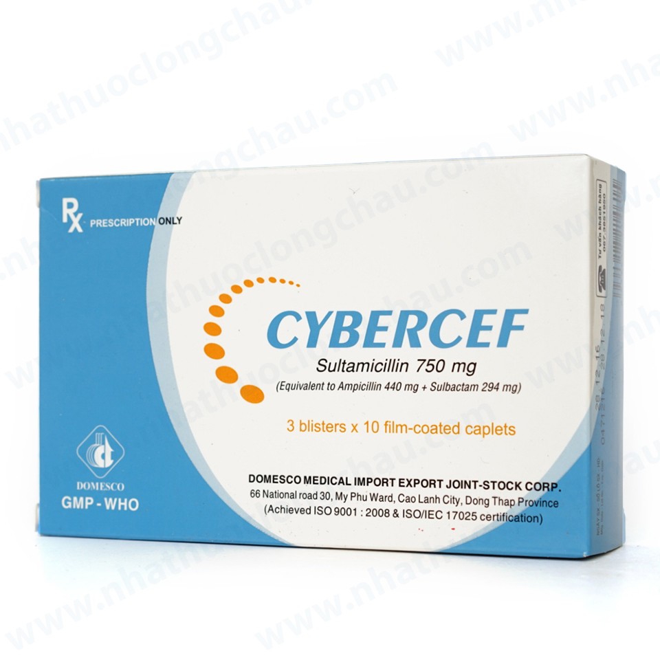 Thuốc Cybercef 750mg Domesco điều trị nhiễm khuẩn đường hô hấp trên và dưới (3 vỉ x 10 viên)