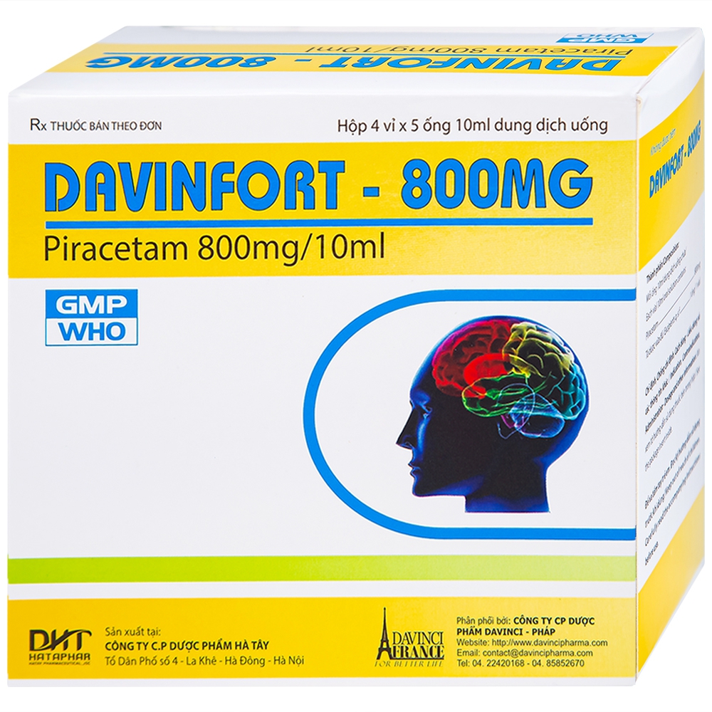 Dung dịch Davinfort 800mg/10ml Hataphar điều trị chứng chóng mặt (20 ống x 10ml)